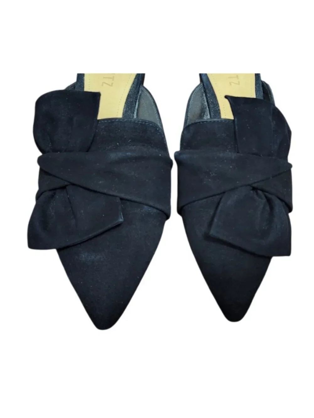 Schutz Black Suede Bow Pointed Toe Mule Flats Women’s Size 8.5B Leather